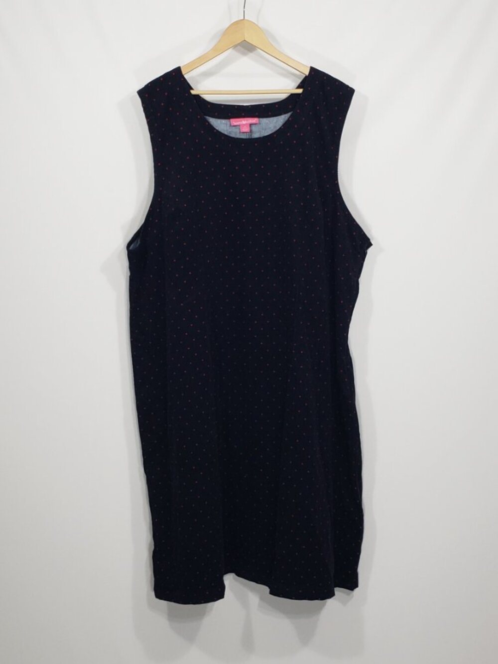 Women Within  3X  Blue Corduroy Red Polka Dot  Sleeveless Shift Dress Modest